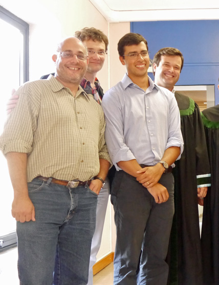 Miguel (2nd from left) after his defense, with (l-r) Marc Frischer, Jens Nejstgaard and  Miguel’s primary Portuguese supervisor, Ricardo Caldo